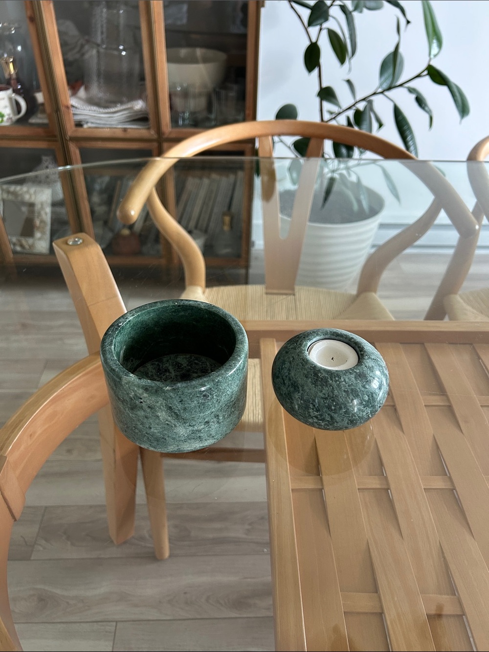 Green Marble Set - Candle + trinket bowl